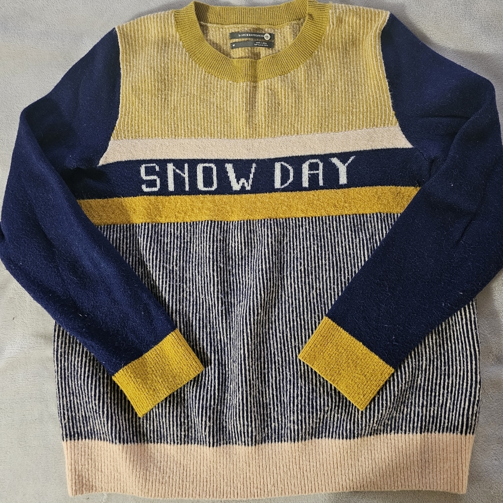 Anthropologie Navy, Mustard & Cream 'Snow Day' Crewneck Sweater